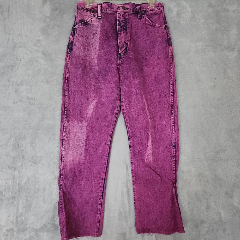 Vtg 80s Wrangler magenta pink acid wash High rise bootcut distressed size 13